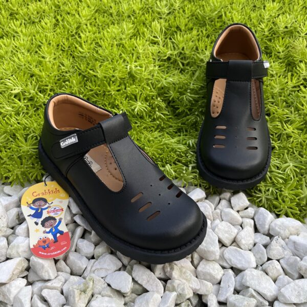 Crabkids Black T-Bar School Shoes