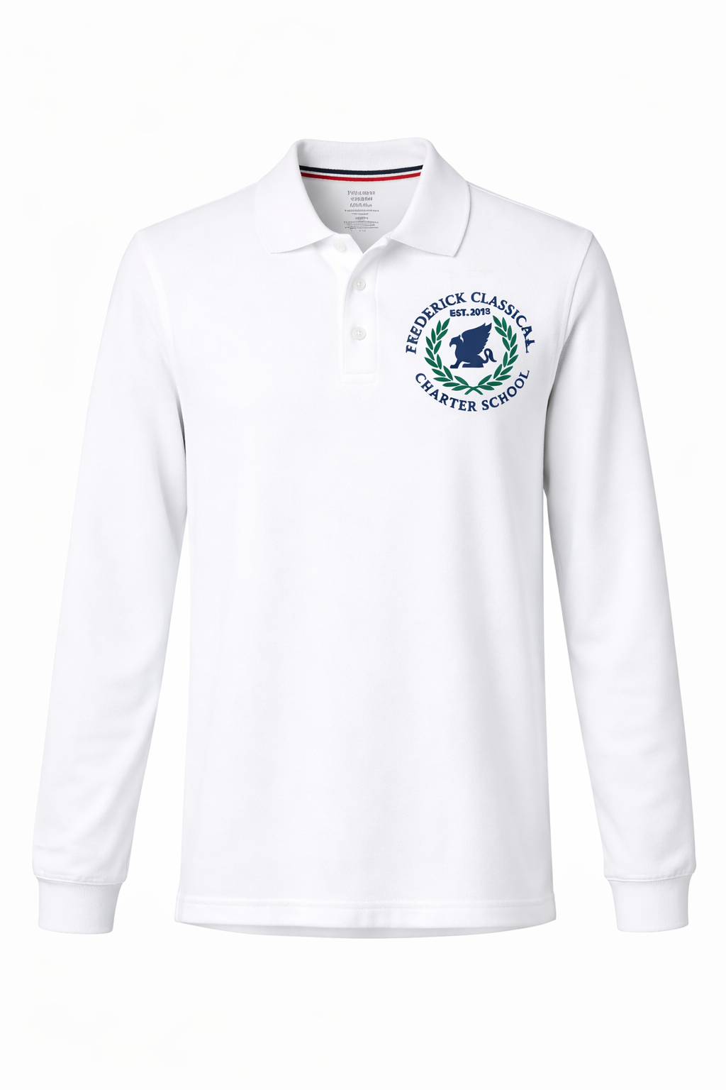 Long Sleeve White Polo Shirt with Embroidered Logo