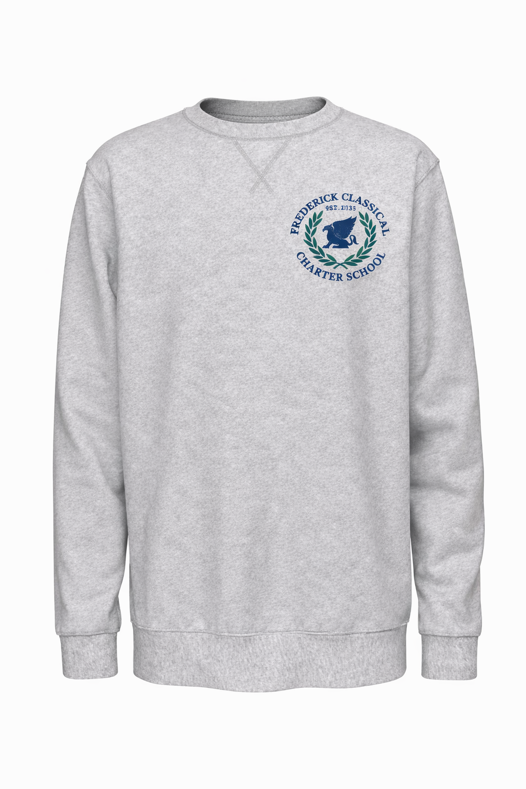 Heavyweight Crewneck PE Sweatshirt – Light Ash/Gray with Embroidered Logo