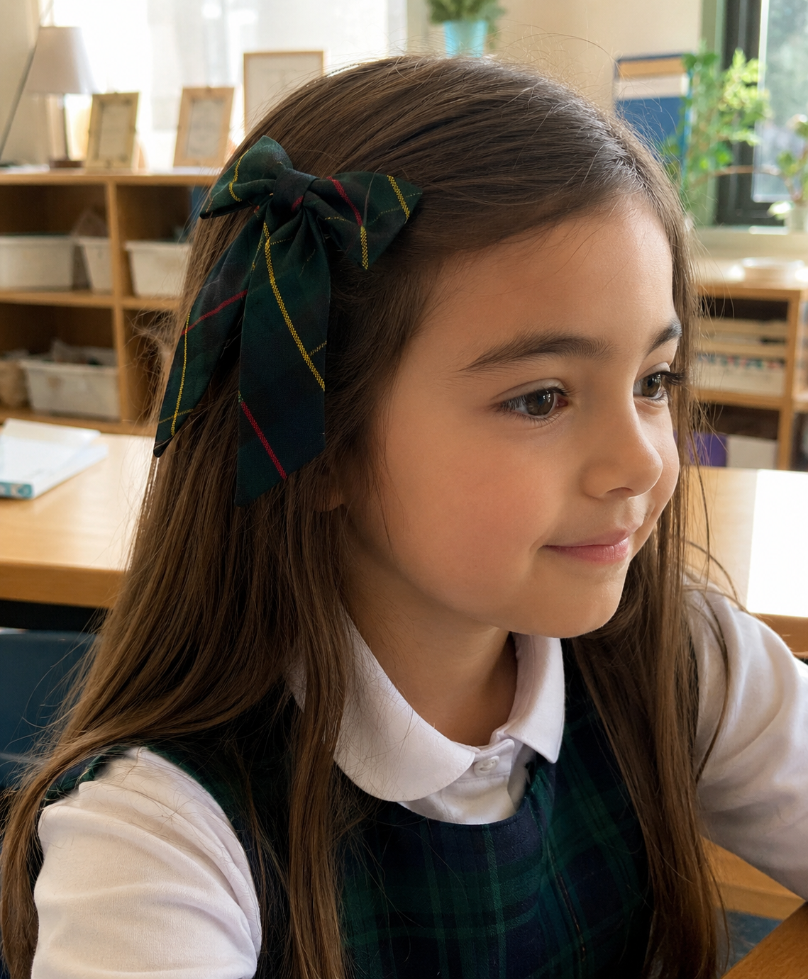 Green Plaid French Barrette Hair Bow