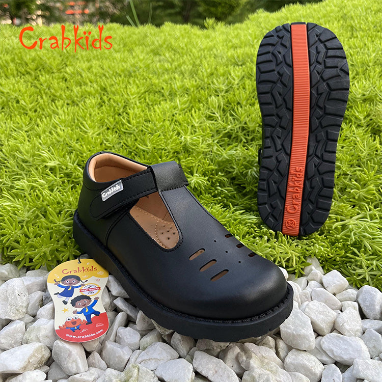 Crabkids Black T-Bar School Shoes