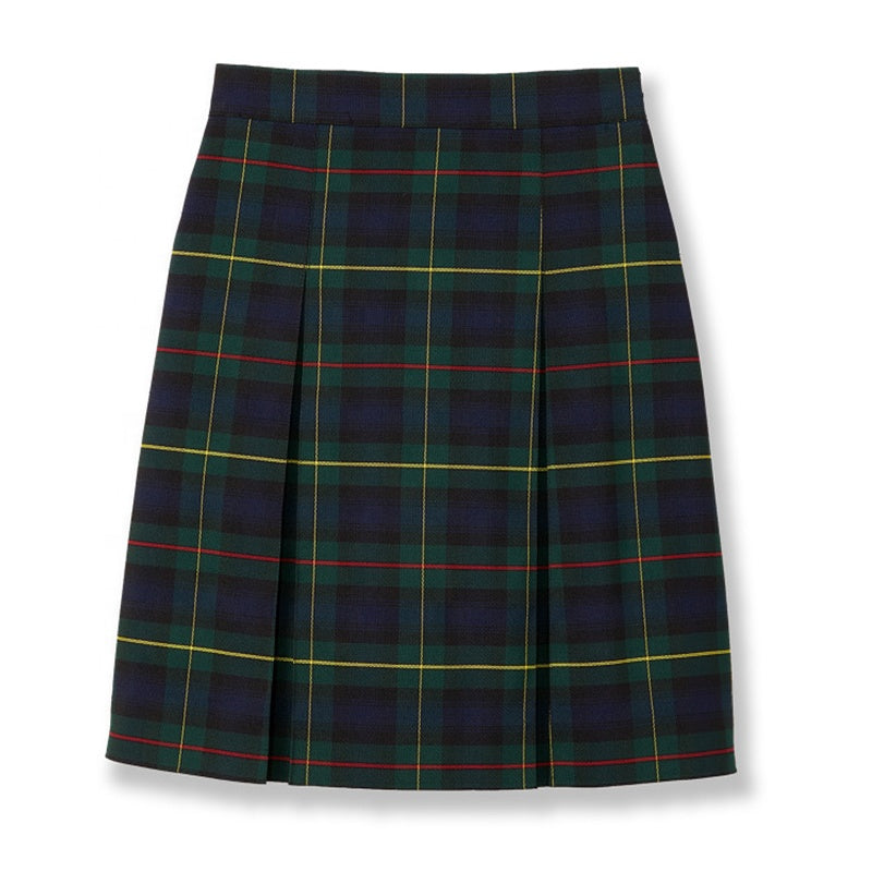 Green Plaid Kick Pleat Skirt